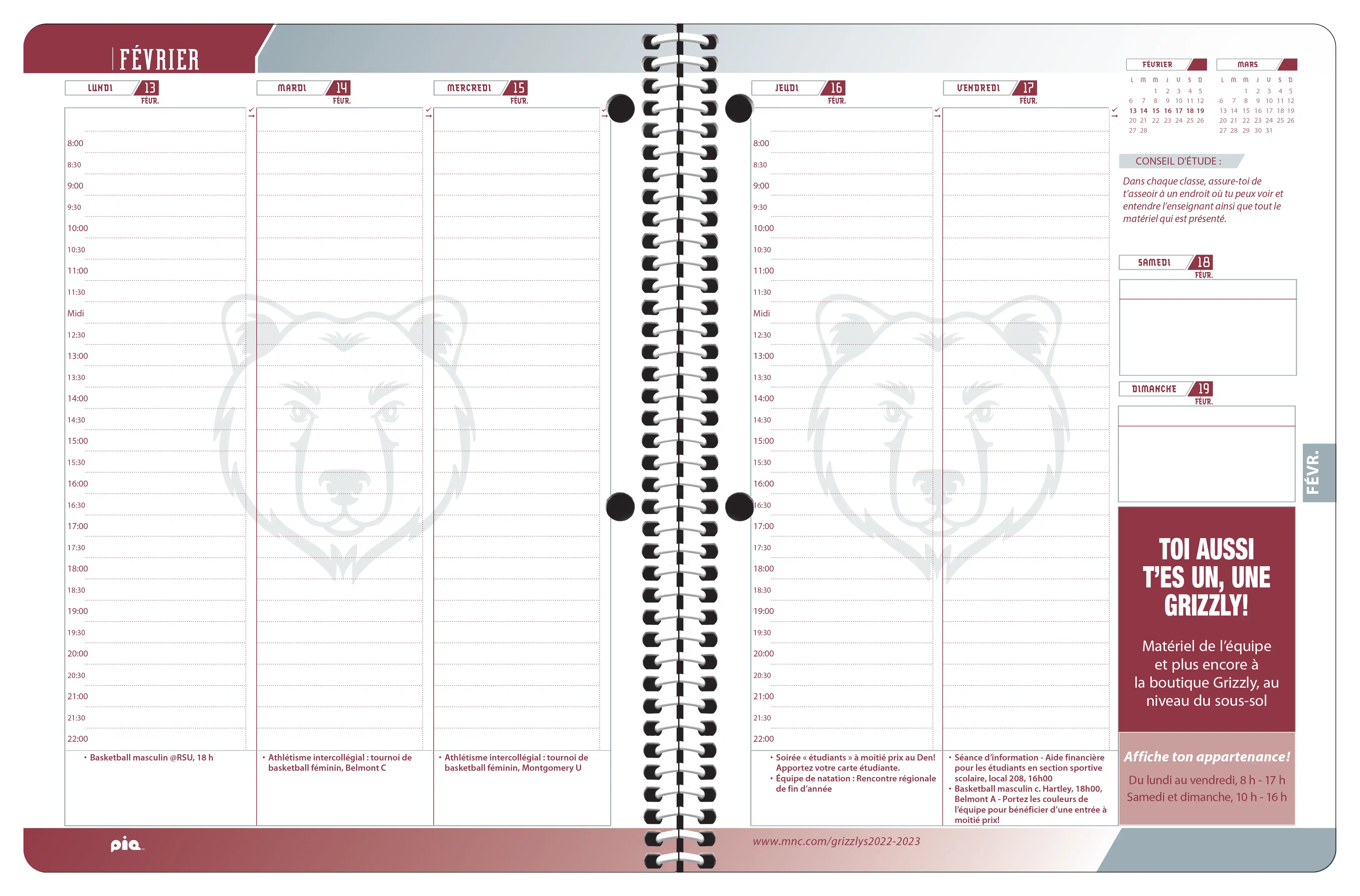 L'agenda caméléon, présentation verticale