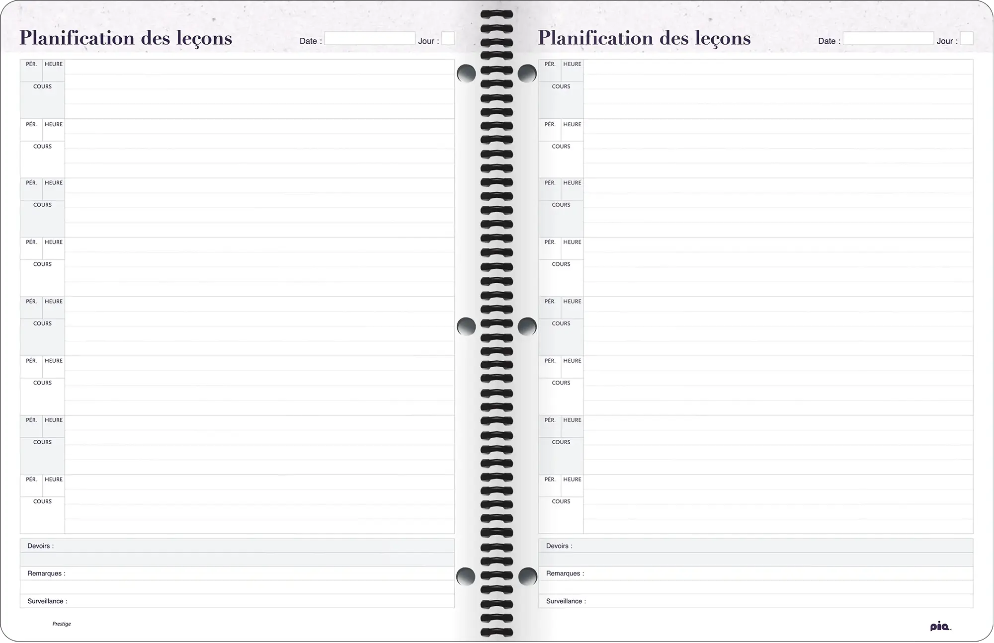 Cahier de planification Prestige – rotation des matières